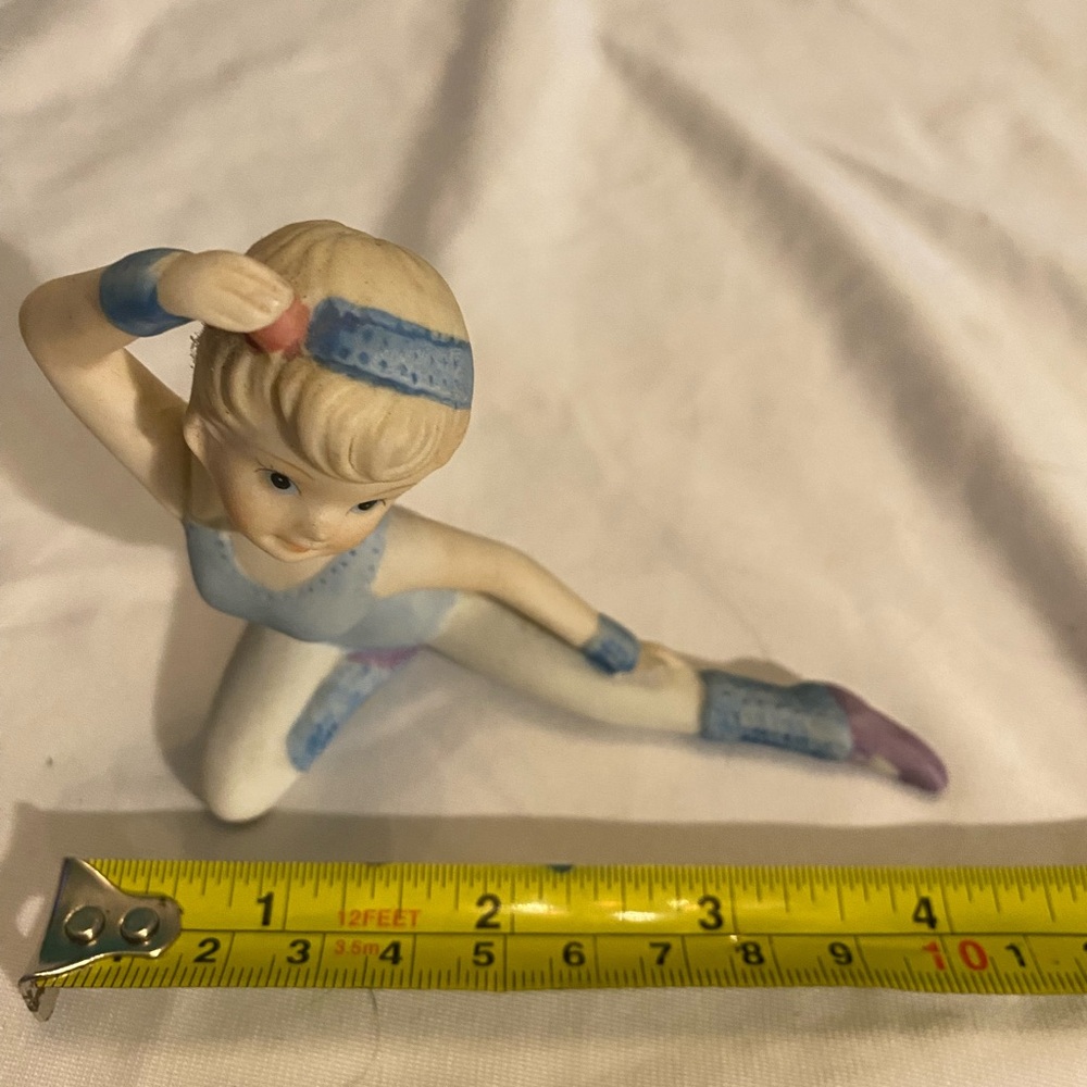 Porcelain Gymnast Figurine in Blue Outfit Ballerina Porcelain Stretching #1406
